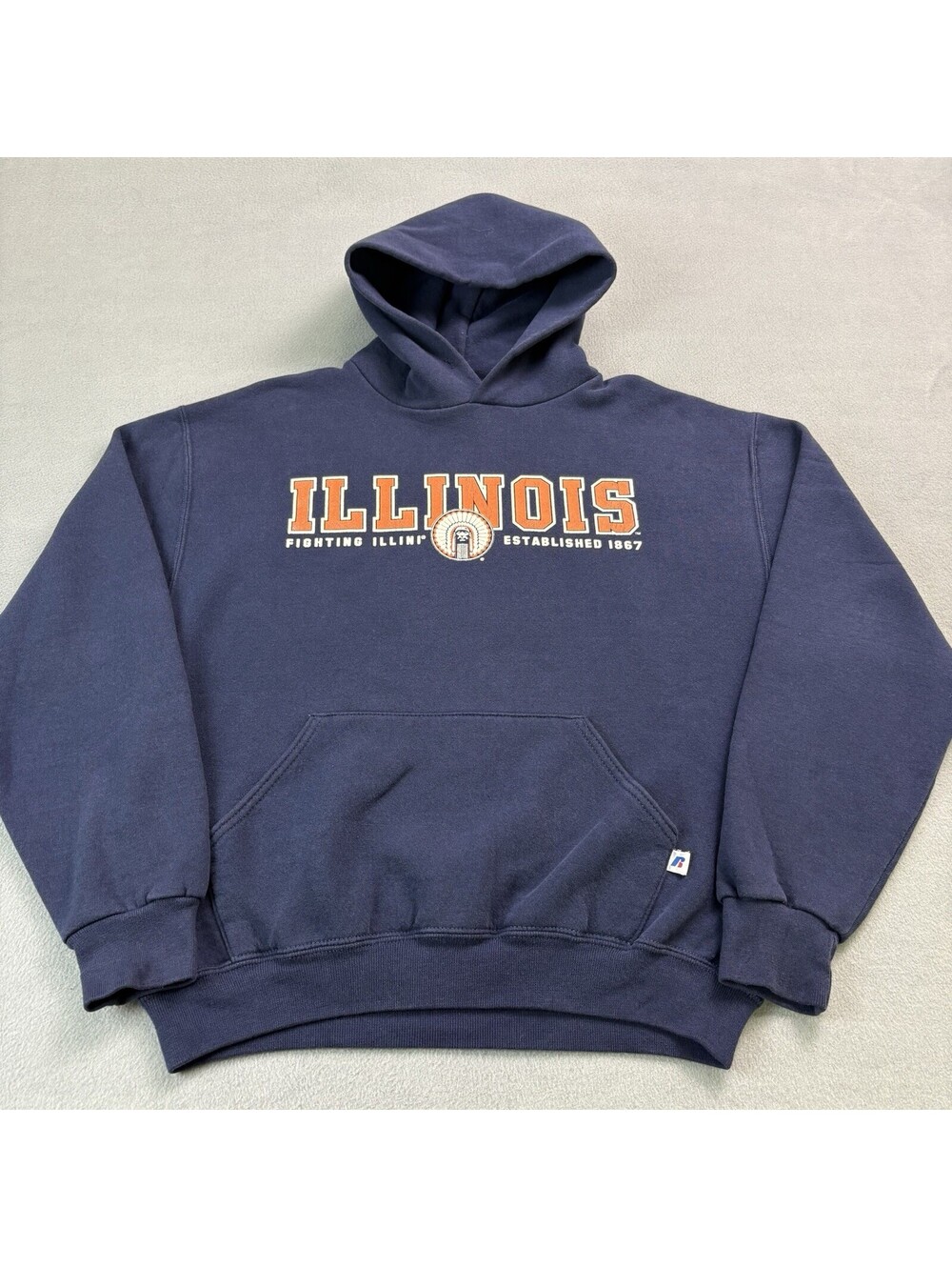 Vintage 90s Russell University Of Illinois Fighting Illini Hoodie Medium Blue